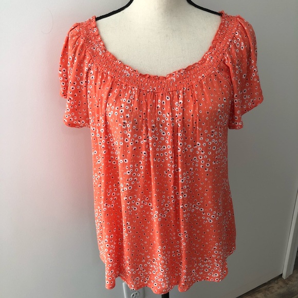 NWT! Self E floral short sleeve blouse Size L - Picture 1 of 5